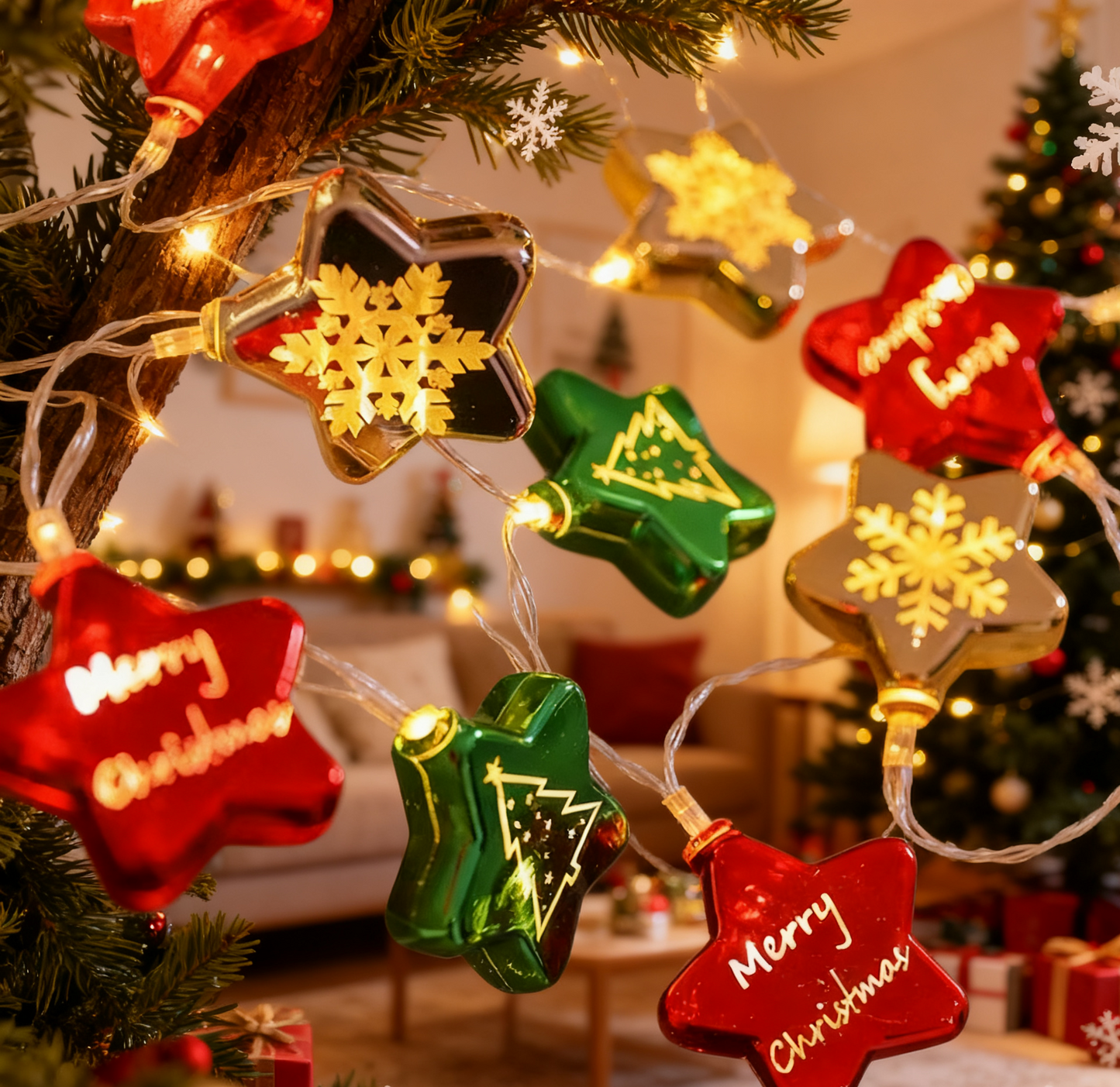 Weihnachtliche galvanisierte Stern-Lichterkette mit LED-Beleuchtung